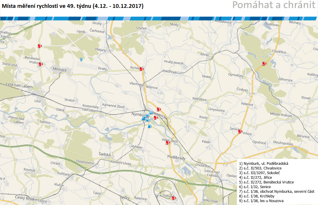 Mapa míst měření rychlosti na 49. týden